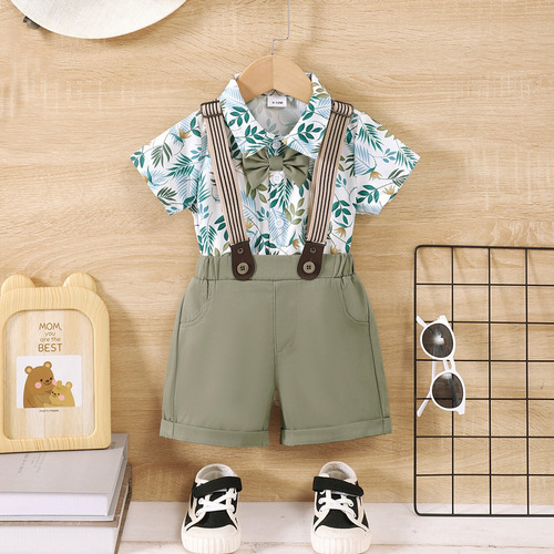 Conjunto Verano Camiseta Con Estampado Y Overol Para Niño Verde 2-3 A