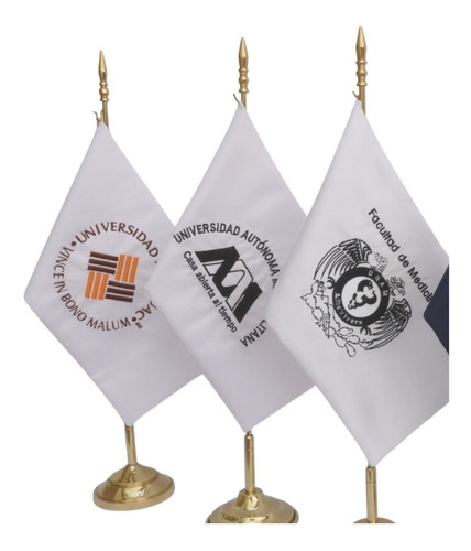 3 Banderas Escritorio Bordadas Con Asta Laton Y Moño