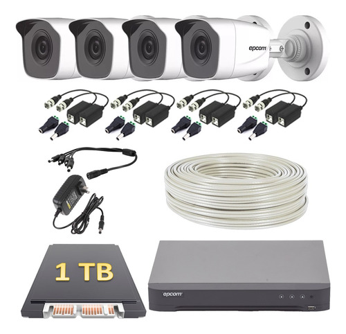 Kit Video Vigilancia 4 Camaras Epcom 1080p P2p 1 Tb Utp