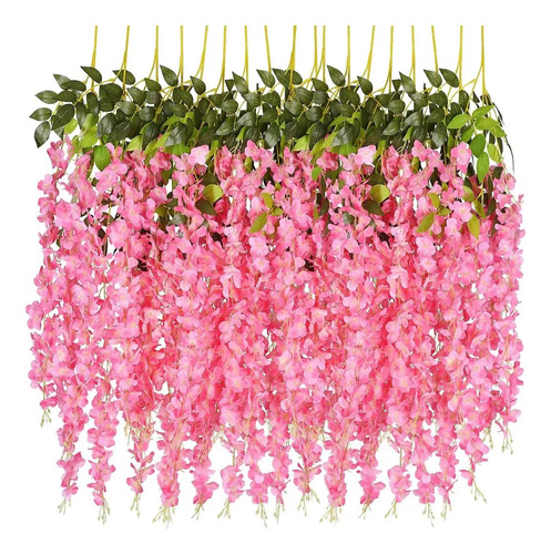 Flores Artificial Wisteria 12pzs 1.1m Decoración Fiesta Boda Color Rosa