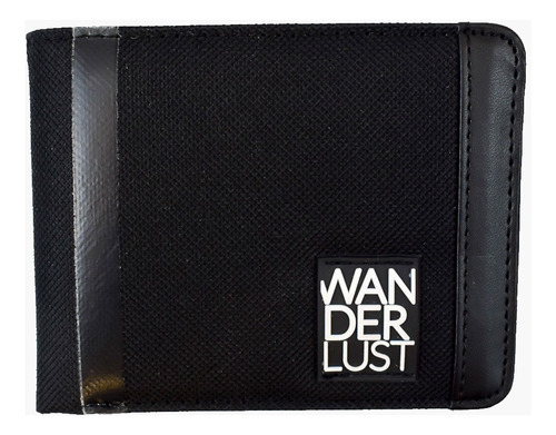 Billetera Hombre En Caja Canvas Cuero Ecológico Wanderlust Color Negro