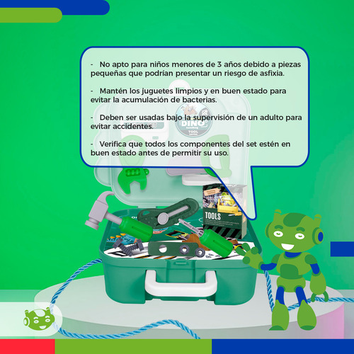 Kit Estuche 2 En 1 Infantil Slim Company Set De Herramientas Infantil Juego De Herramientas Y Construcción En Maletín Color Verde