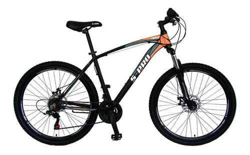 Mountain bike masculina S-Pro Zero 3  2023 R29 21v frenos de disco mecánico cambios Shimano Tourney TX50 color negro mate/naranja con pie de apoyo
