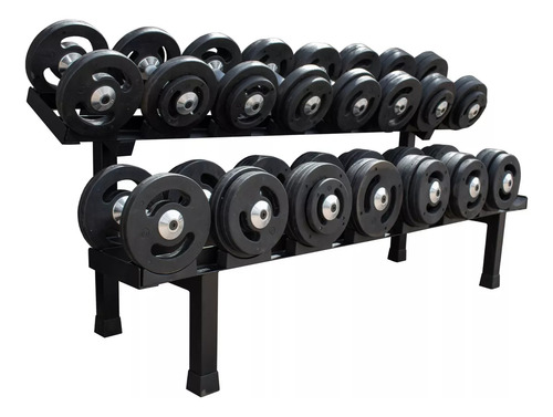 Kit Dumbells Injetado 12 A 28 Kg Com Suporte Preto