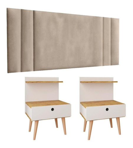 Conjunto Painel Cama Casal 1,40 2 Mesinhas Quarto Prateleira