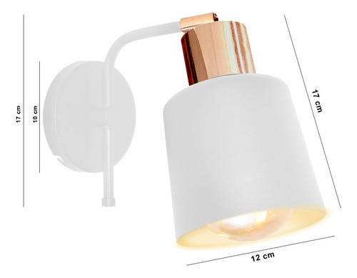 Aplique Pared Spot Movil Luz Led E27 Lampara Deco Vintage Estructura Blanco/Cobre