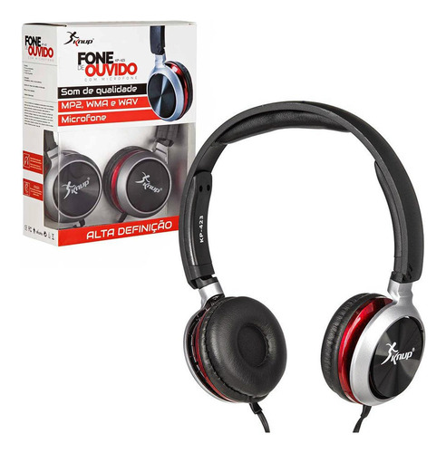 Headphone Fone Ouvido Fio P2 Microfone Vermelho Kp-423 Knup