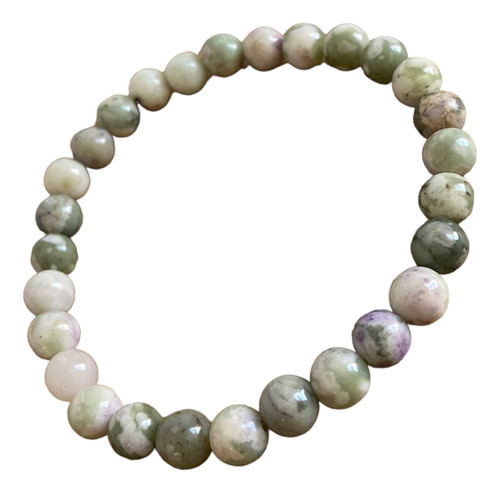 Pulsera Jade Lucky Verde Y Lila 6 Mm Piedra Natural Genuino