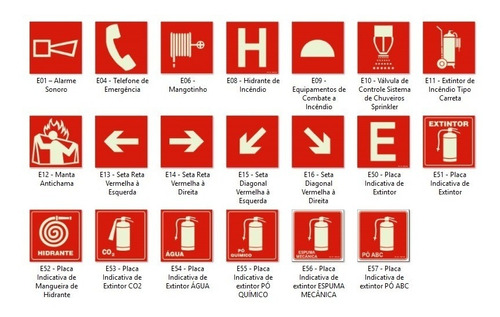 30placas Pvc Fotoluminescente Sinalização Extintor Rota Fuga