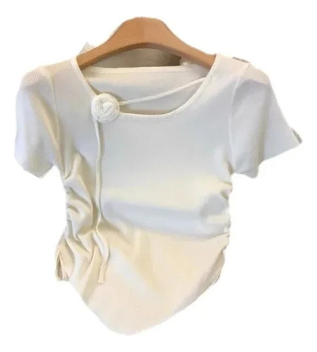 Top De Punto Con Cuello Redondo Y Lazo Floral