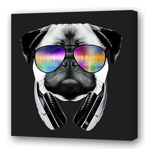 Cuadro 45x45cm Animales Perro Pug Dj Anteojos Musica