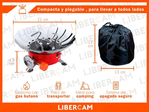 Anafe Cocina Camping Libercam ADC-700 Pesca Excursion Portatil Plegable Gas Butano + Funda de Viaje