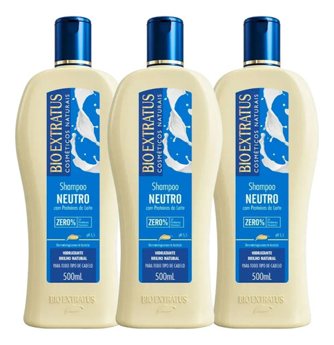 Kit 3 Shampoo Brilho Natural Neutro 500ml Bio Extratus K8271