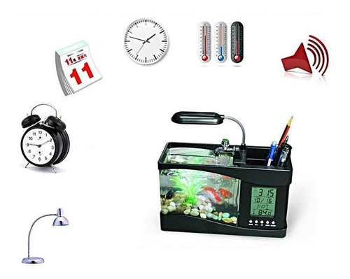 Imagen 11 de 12 de Mini Usb Escritorio Acuario Pantalla Lcd Pecera Reloj