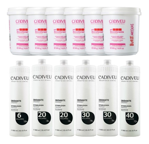 Kit 6 Pós Desc. Buriti Mechas 500g + 6 Ox Cadiveu 980ml