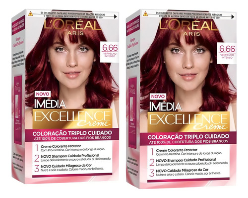 Tinta Cabeio Imédia Tintura Creme Vermelho Intenso Kit C/2 Tom 6.66 Vermelho Intenso