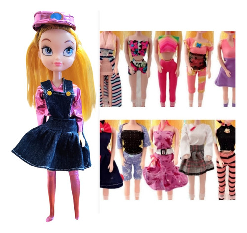 Muñeca Princesa Peach Con Jumper + 10 Conjuntos De Ropa E G