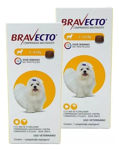 Bravecto Combo 2 Unidades Cães 2 A 4,5 Kg Cada ( 2 Caixas )