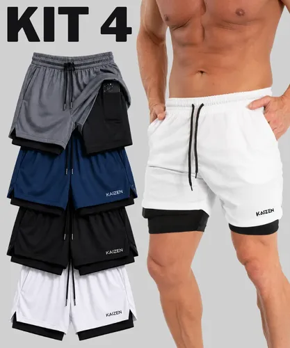 Kit 4 Shorts 2 Em 1 Masculino Dryfit Academia