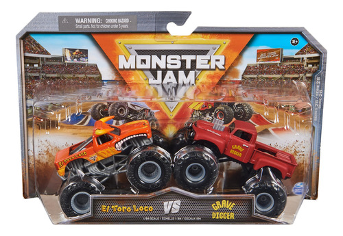 Monster Jam Set De 2 Vehiculos El Toro Loco Vs Grave Digger El Toro Loco Vs Grave Digger Rojo