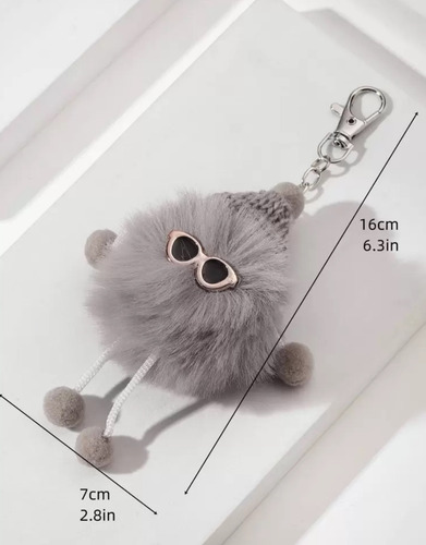 Llavero Bag Charm Varios Modelos Míralos! Pompón De Pelo Gris