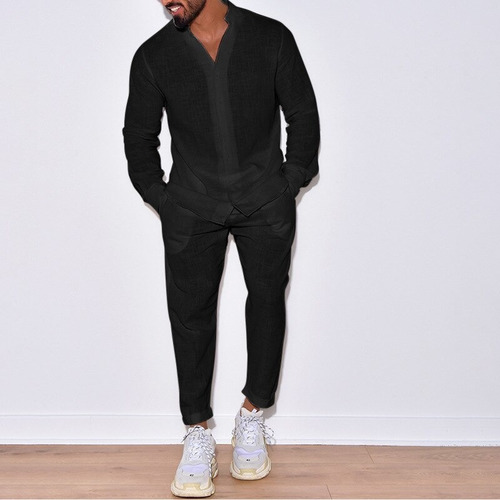 J Conjunto De Traje De Lino Para Hombre, Camisa De Manga