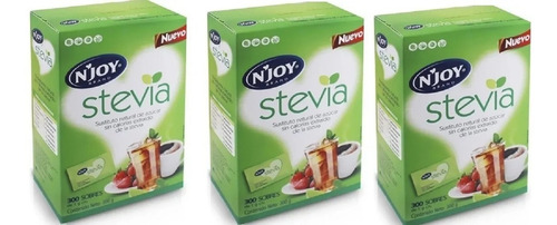 3 Piezas Njoy Sustituto De Azúcar Stevia En Polvo 300 Sobres