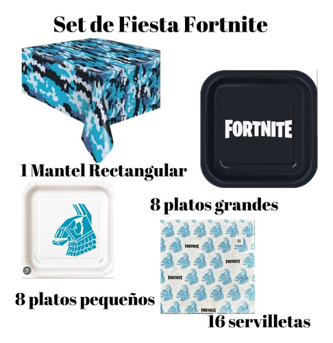 Set De Fiesta, Mantel, Platos, Servilletas, Fortnite, Combo