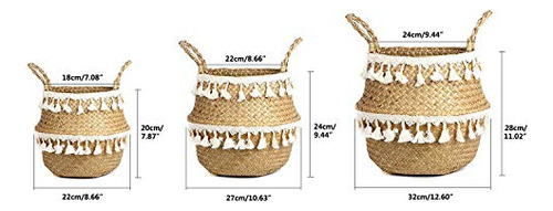 Cesto De Mimbre Tejido A Mano Con Borlas De Macramé Para Alm
