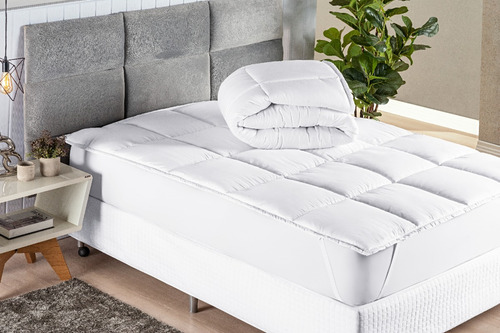 Pillow Top Casal Manta Siliconada Micropercal-200 Fios Cor Branco