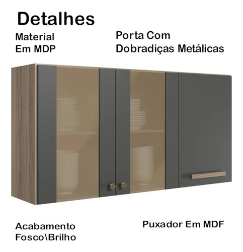 Armario Aereo 3 Pt 120 Cm 16982 Carvalho Nature Chumbo Nicio