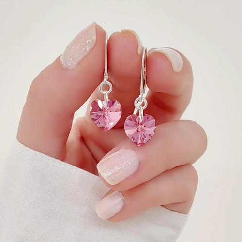 Conjunto Con Cristal Corazón 10mm Plata 925 Rose