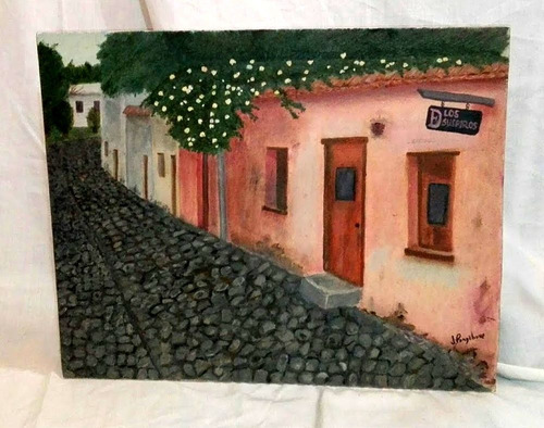 Pintura Al Oleo Sobre Tela Motivo De Calle De Los Suspiros