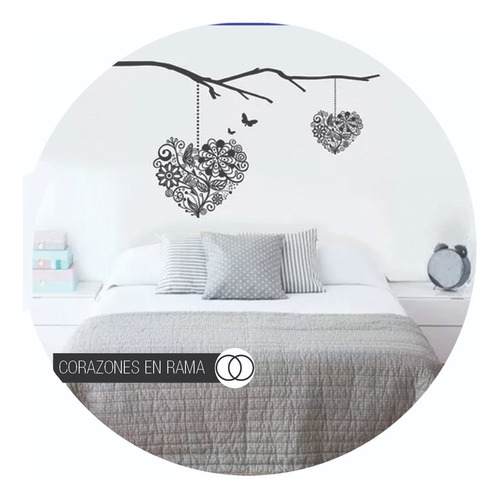 Vinilos Decorativos Rama Y Corazones Respaldo Cama