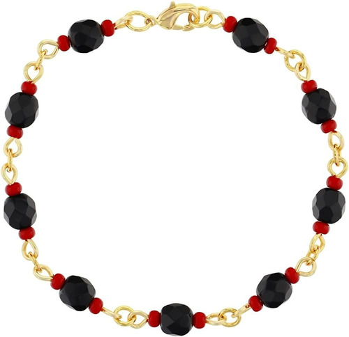 Pulsera Azabache Simulada Con Dije De La Suerte, Protección 