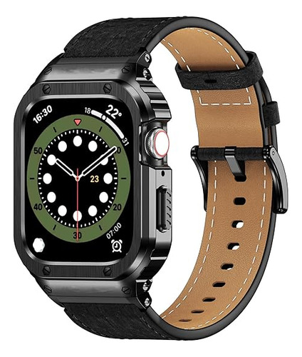 Malla Y Funda Cuero Negro P/apple Watch 44/42mm 6/5/4/3