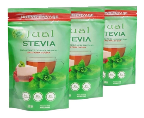 Edulcorante Polvo Stevia Jual Vegano Sin Tacc 220g Pack X3