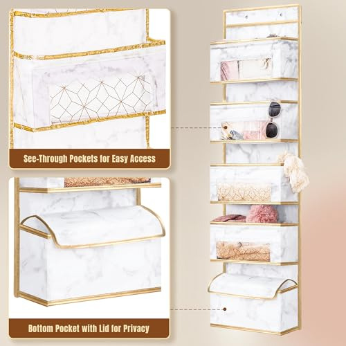 Organizador Colgante Para Puerta, 5 Bolsillos Grandes Transp