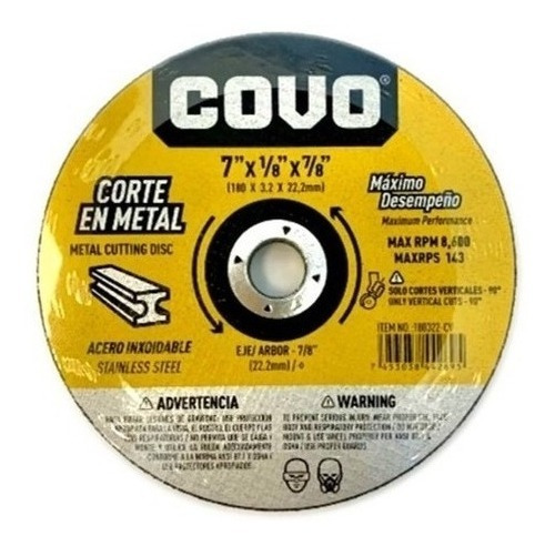 Disco Corte Fino 7 Pulgada Metal 7x1/16x7/8 Covo 