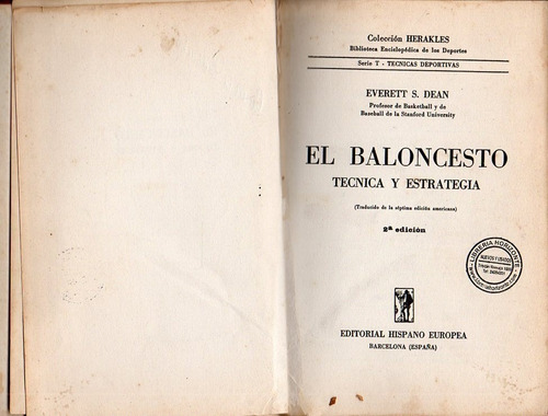 El Baloncesto Técnica Y Estrategia Everett S Dean (Usado)