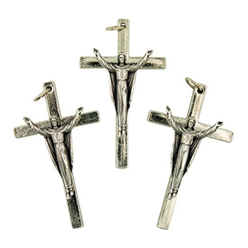 Lote De 3 Crucifijos De Plata Plateada, Cruz De 2  Jesu...