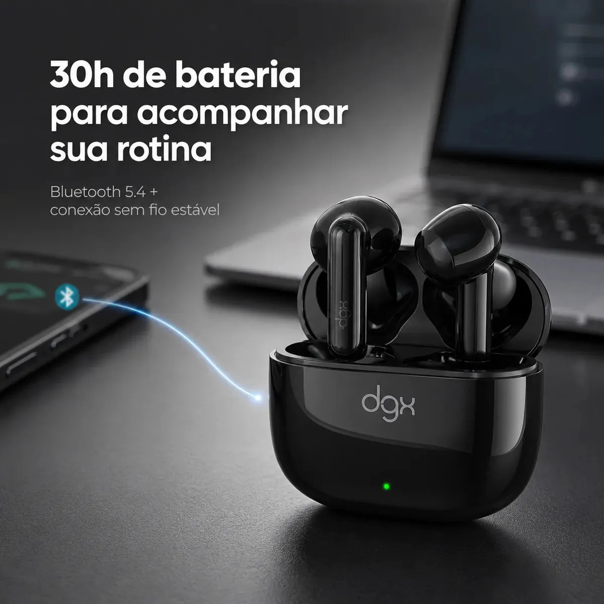 Fone Bluetooth Dragx TWS 5.4 In-Ear Com Microfone 30h Preto