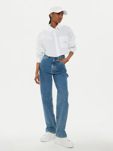 Camisa Woven Label Cropped Blanco Calvin Klein