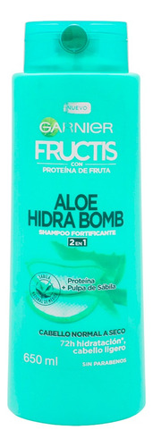 2 Pzs Garnier Shampoo 2 En 1 Hidra Bomb Aloe Fructis 650ml
