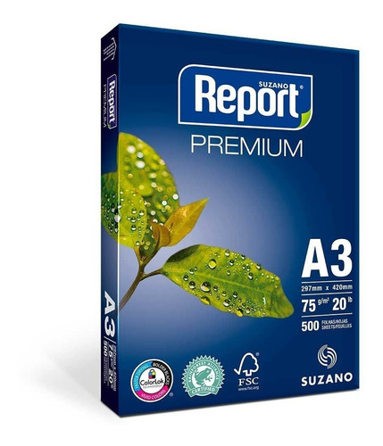 500 hojas de papel blanco A3 Sulfite Report Premium de 75 g/m²