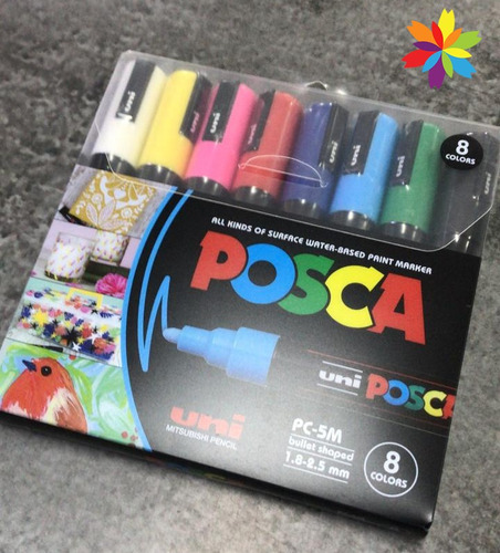 Set Posca 8 Marcadores Pc 5m Punta Mediana