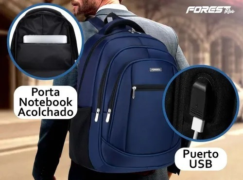 Imagen 7 de 10 de Mochila Porta Notebook Forest Calidad Alcolchada Resistente