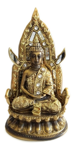 Escultura Zen Buda Tibetano Dorado En Trono Con Espejos