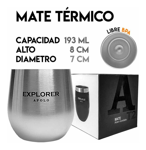 Imagen 3 de 10 de Mate Térmico Clásico Explorer Apolo 193ml Acero Inoxidable C