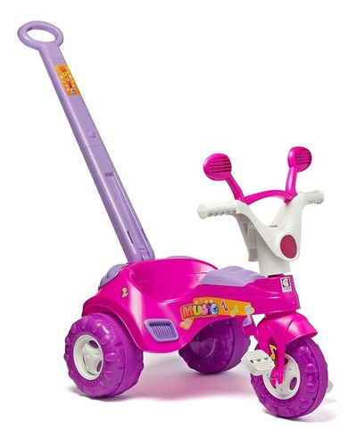 Triciclo Infantil Baby Music Rosa Haste E Som Cotiplás 1802